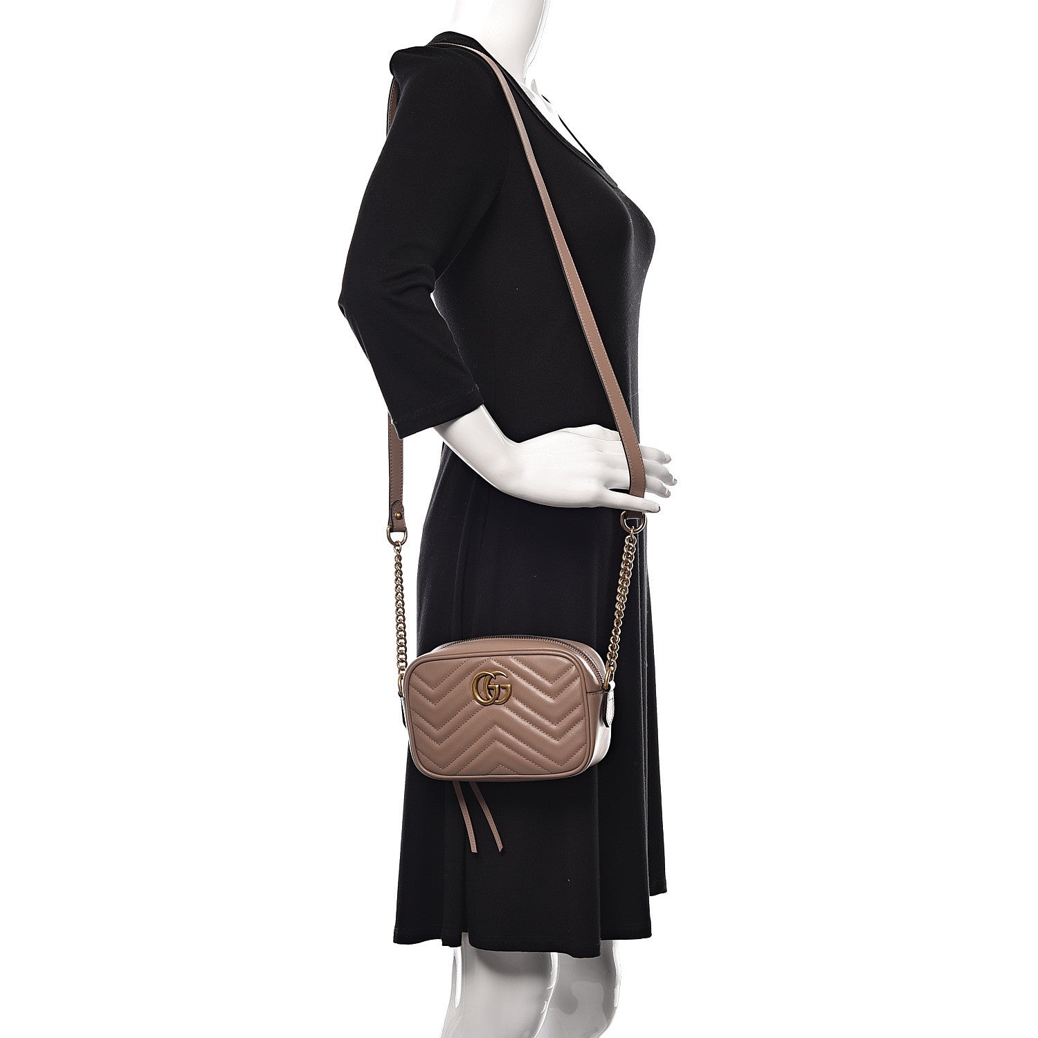 Gucci Calfskin Matelasse Mini GG Marmont Chain Shoulder Bag Porcelain Rose 2 of 10