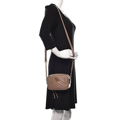 Gucci Calfskin Matelasse Mini GG Marmont Chain Shoulder Bag Porcelain Rose 2 of 10