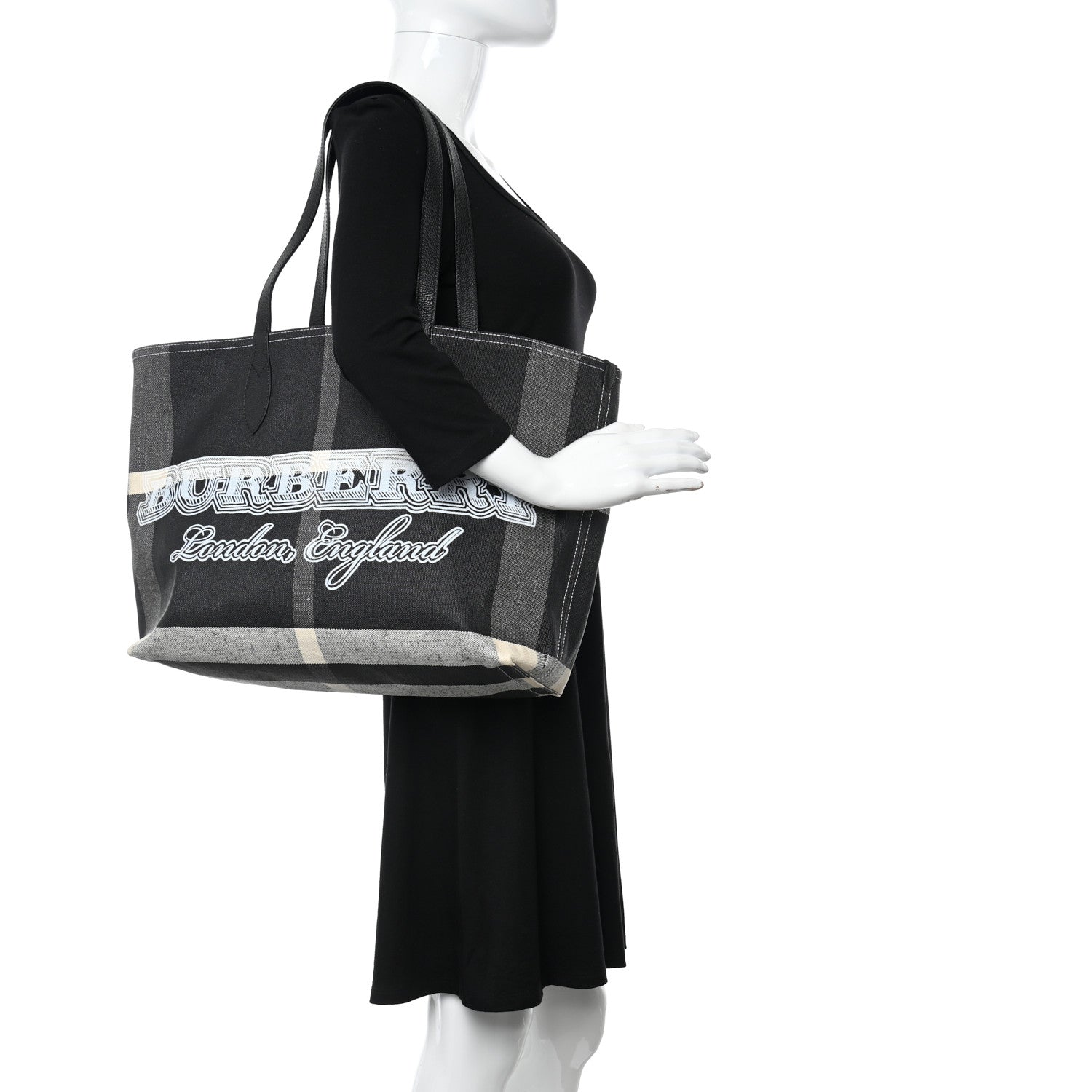 Burberry Coated Canvas Mega Check Medium Doodle Tote Black White 2 of 10