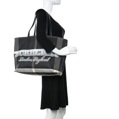 Burberry Coated Canvas Mega Check Medium Doodle Tote Black White 2 of 10