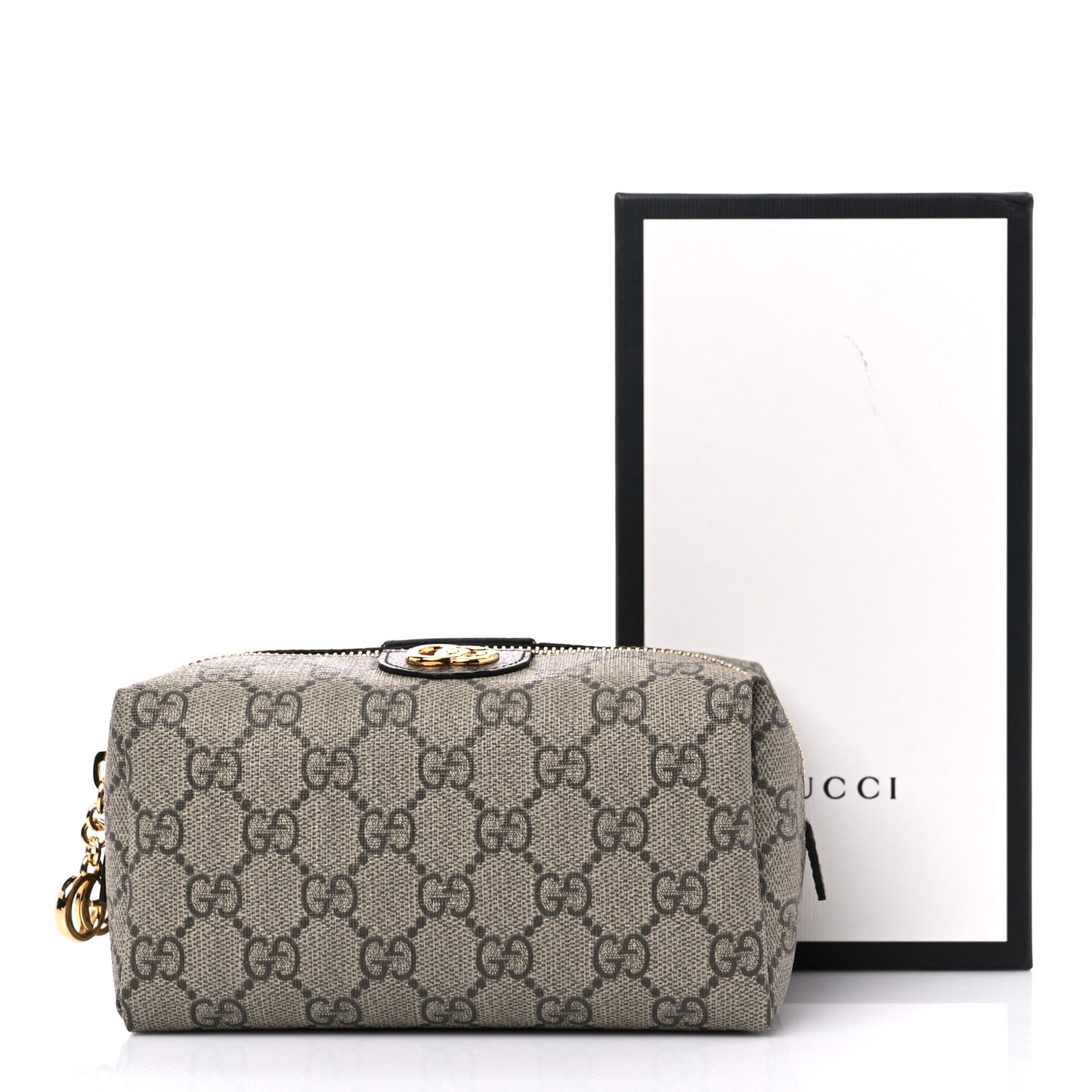 Soft GG Supreme Monogram Calfskin Medium Ophidia Cosmetic Case Beige Ebony New Acero