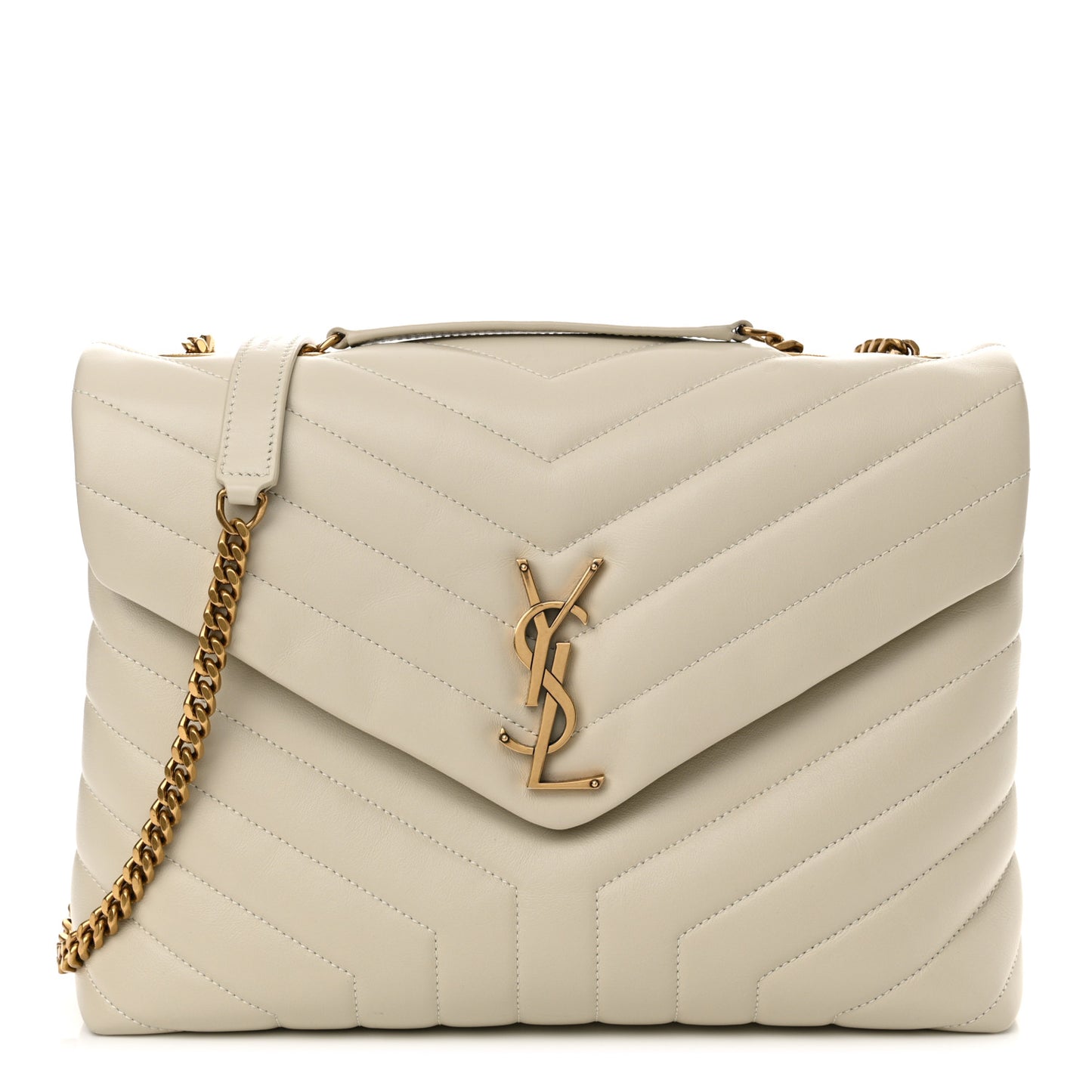 Calfskin Y Quilted Monogram Medium Loulou Chain Satchel Crema Soft