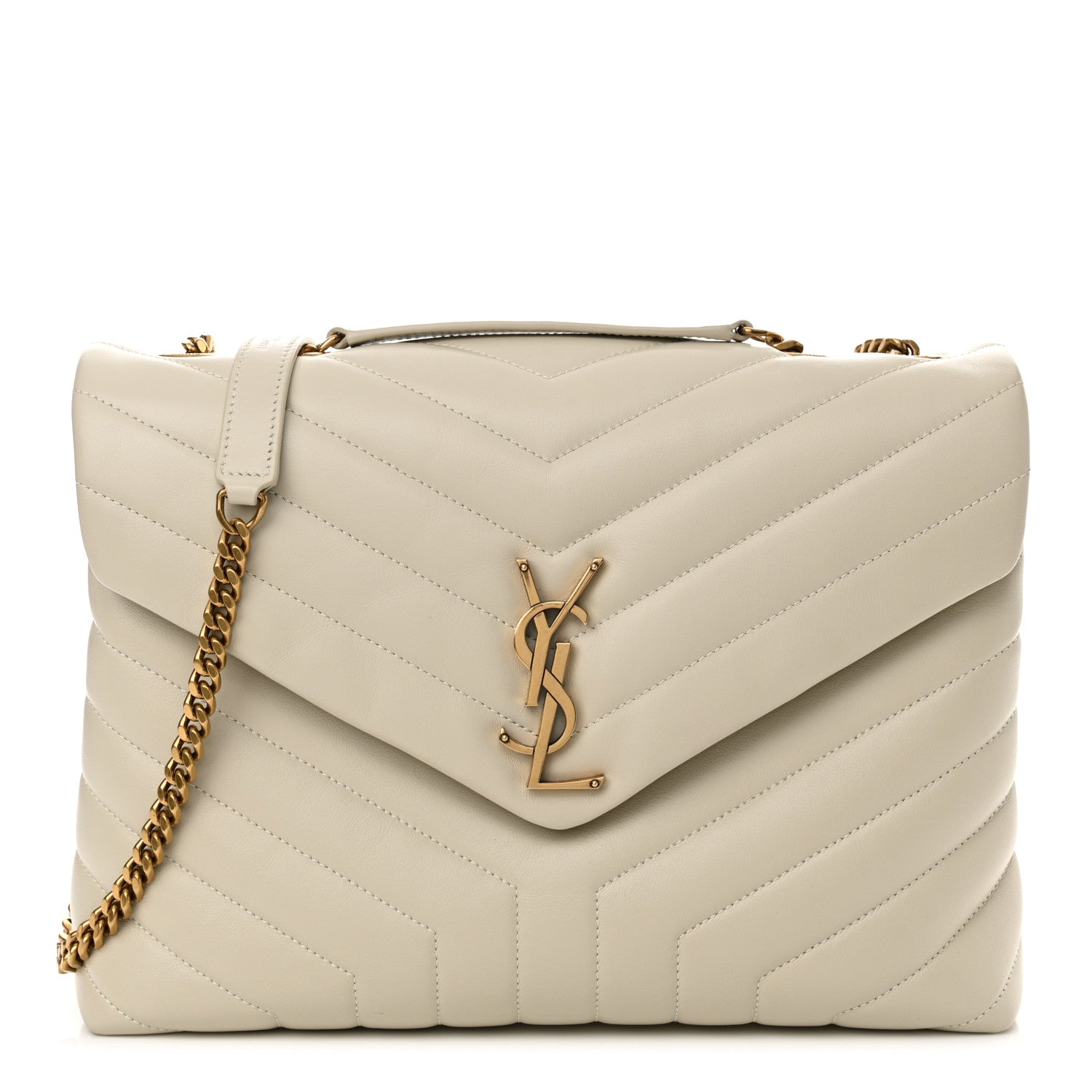 Saint Laurent Calfskin Y Quilted Monogram Medium Loulou Chain Satchel Crema Soft 1 of 15
