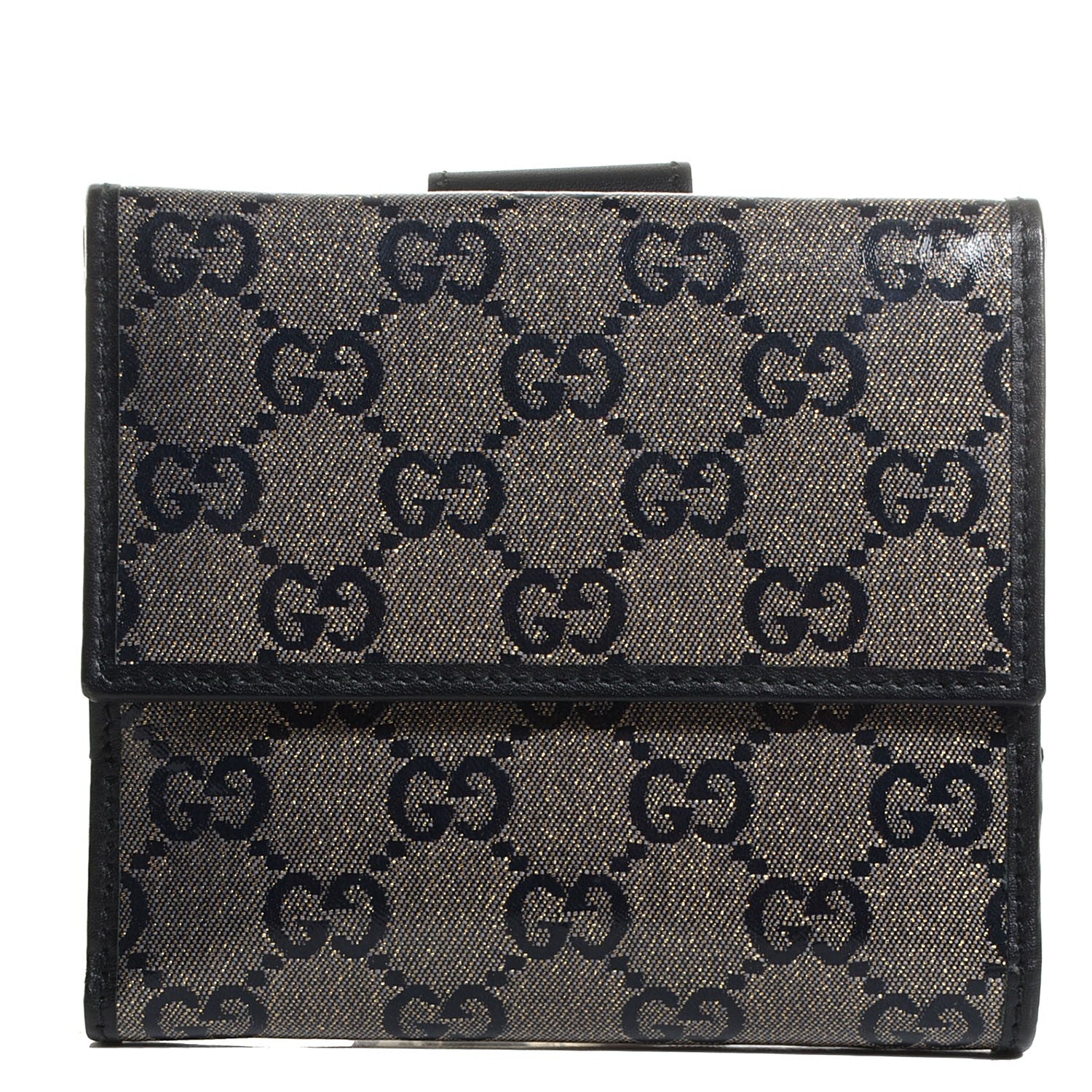 Gucci Crystal Monogram Icon Bar French Flap Wallet Navy 1 of 8