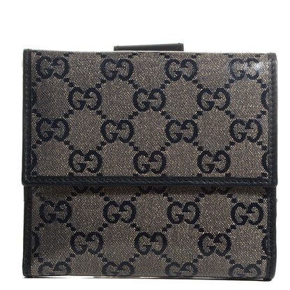 Gucci Crystal Monogram Icon Bar French Flap Wallet Navy 1 of 8