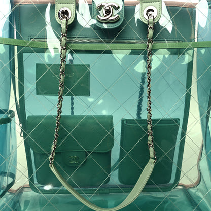 Chanel Lambskin PVC Quilted Large Coco Splash Shopping Bag Blue Green 10 of 17