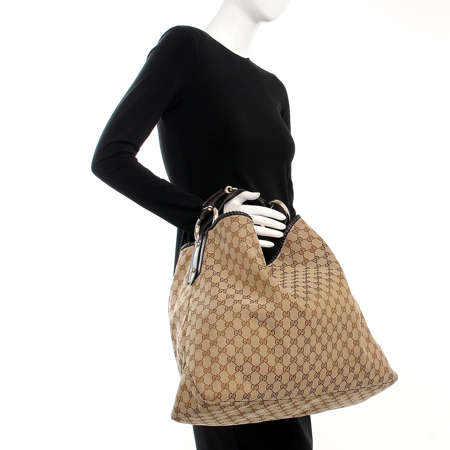Monogram Large Horsebit Chain Hobo Dark Brown