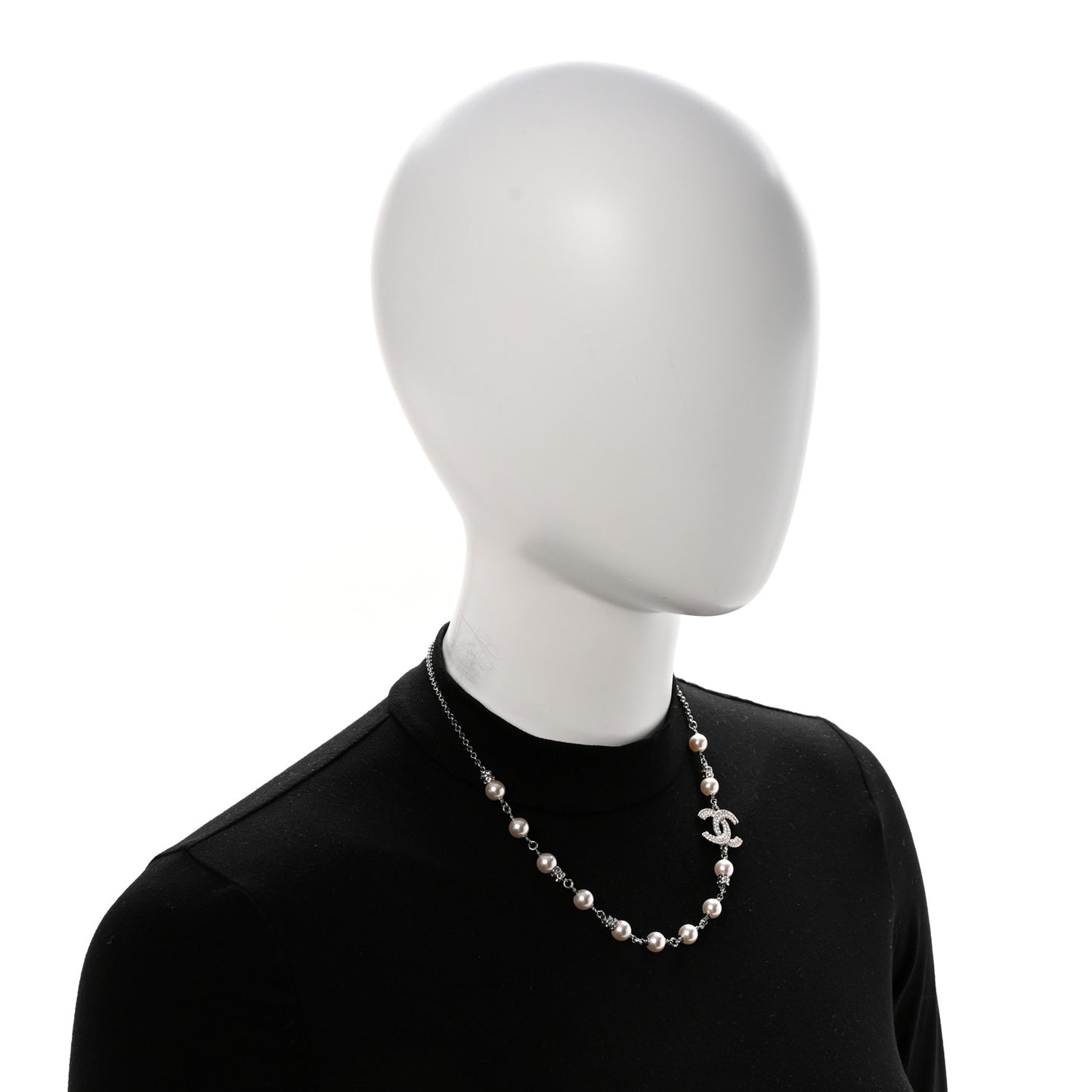 Pearl Crystal CC Choker Necklace Silver