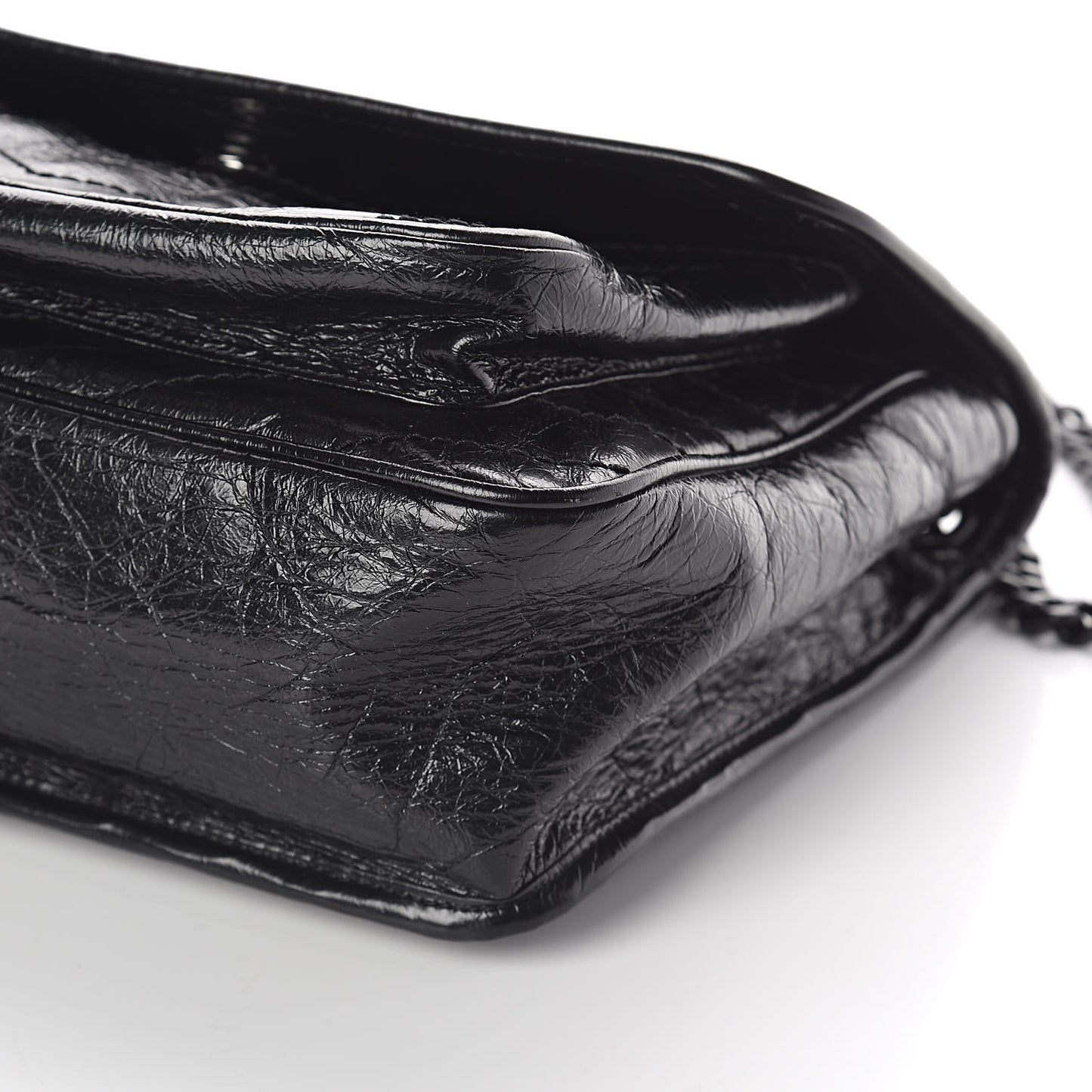 Crinkled Calfskin Matelasse Monogram Medium Niki Chain Satchel Black
