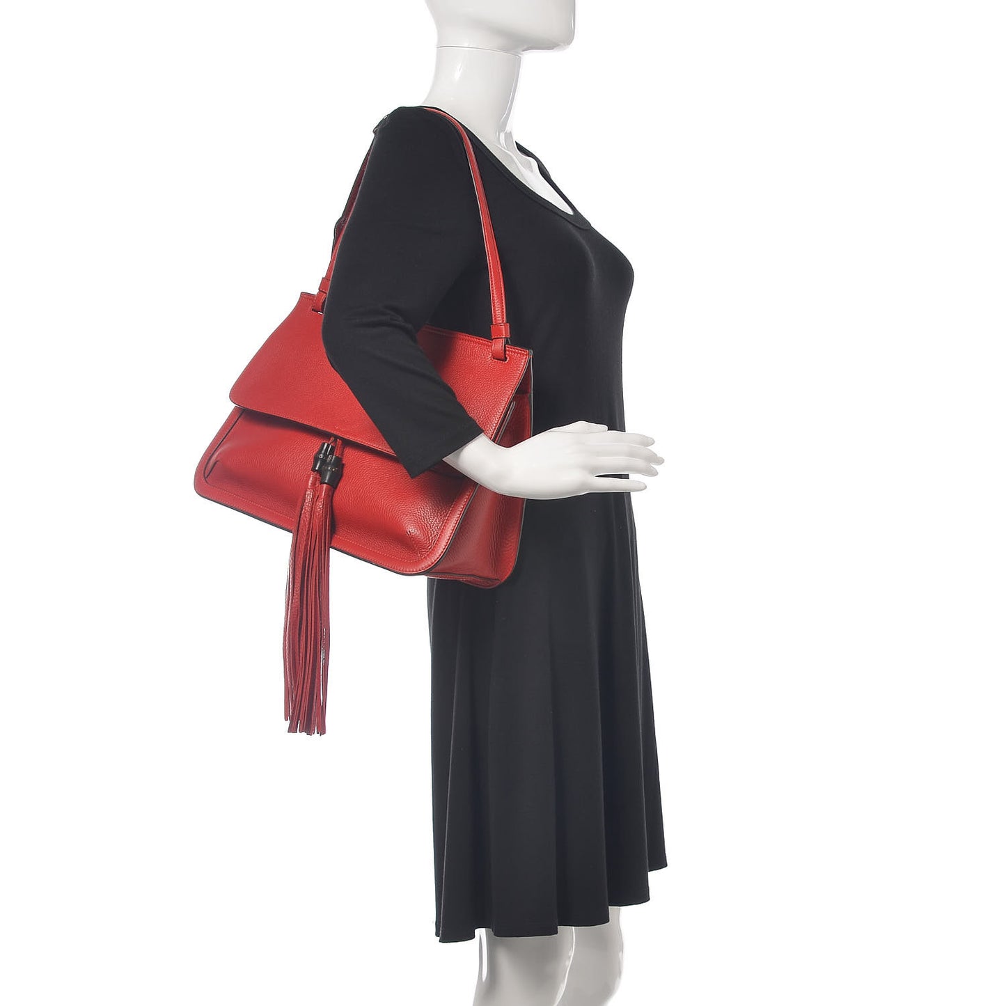 Pebbled Calfskin Bamboo Daily Flap Shoulder Bag Red