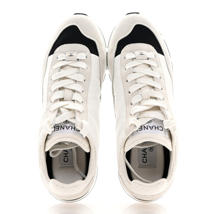 Chanel Nylon Suede Kidskin Calfskin Logo Sneakers 38 White Black 2 of 11