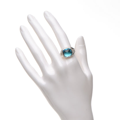 David Yurman Sterling Silver Diamond Blue Topaz 11mm Albion Ring 55 7.25 2 of 5