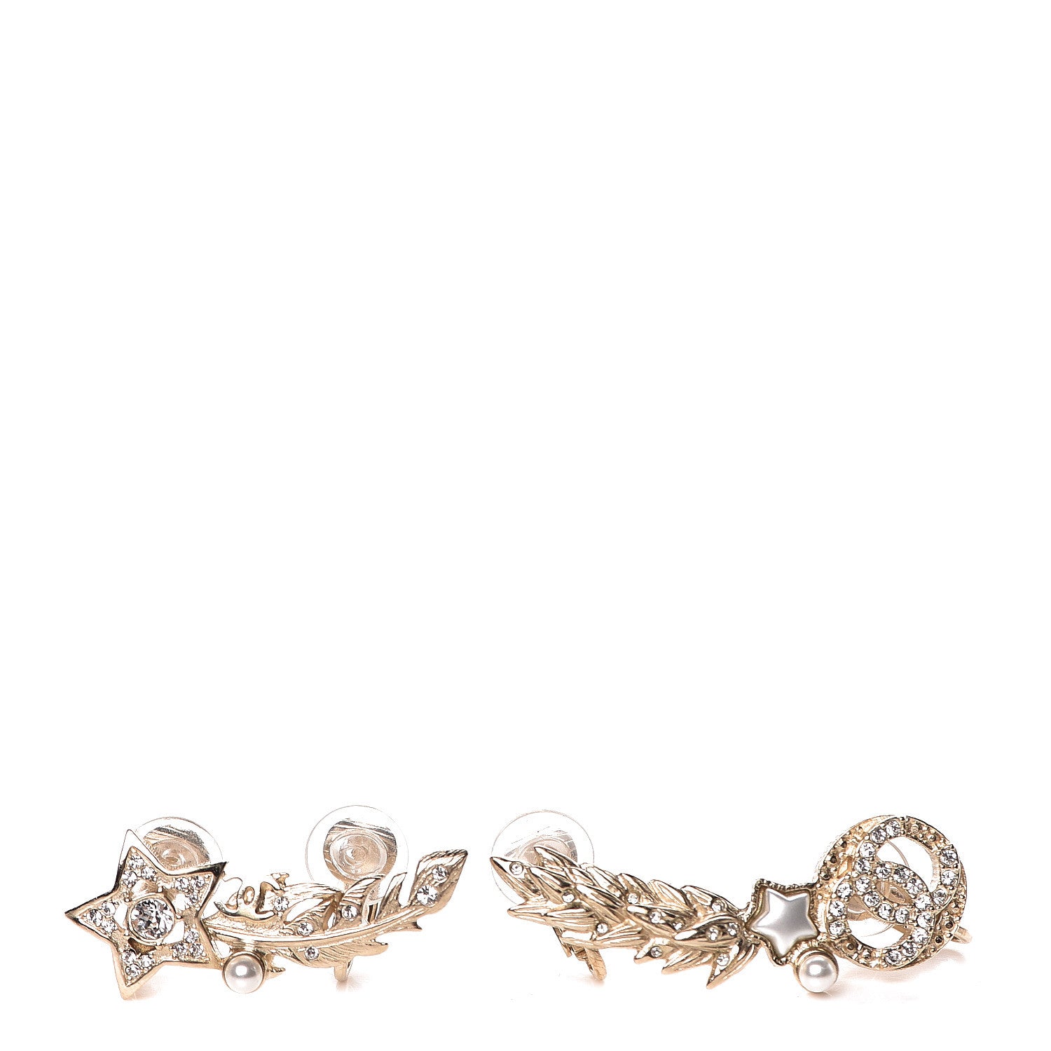 Chanel Feather Star CC Clip On Earrings Gold 1 of 5