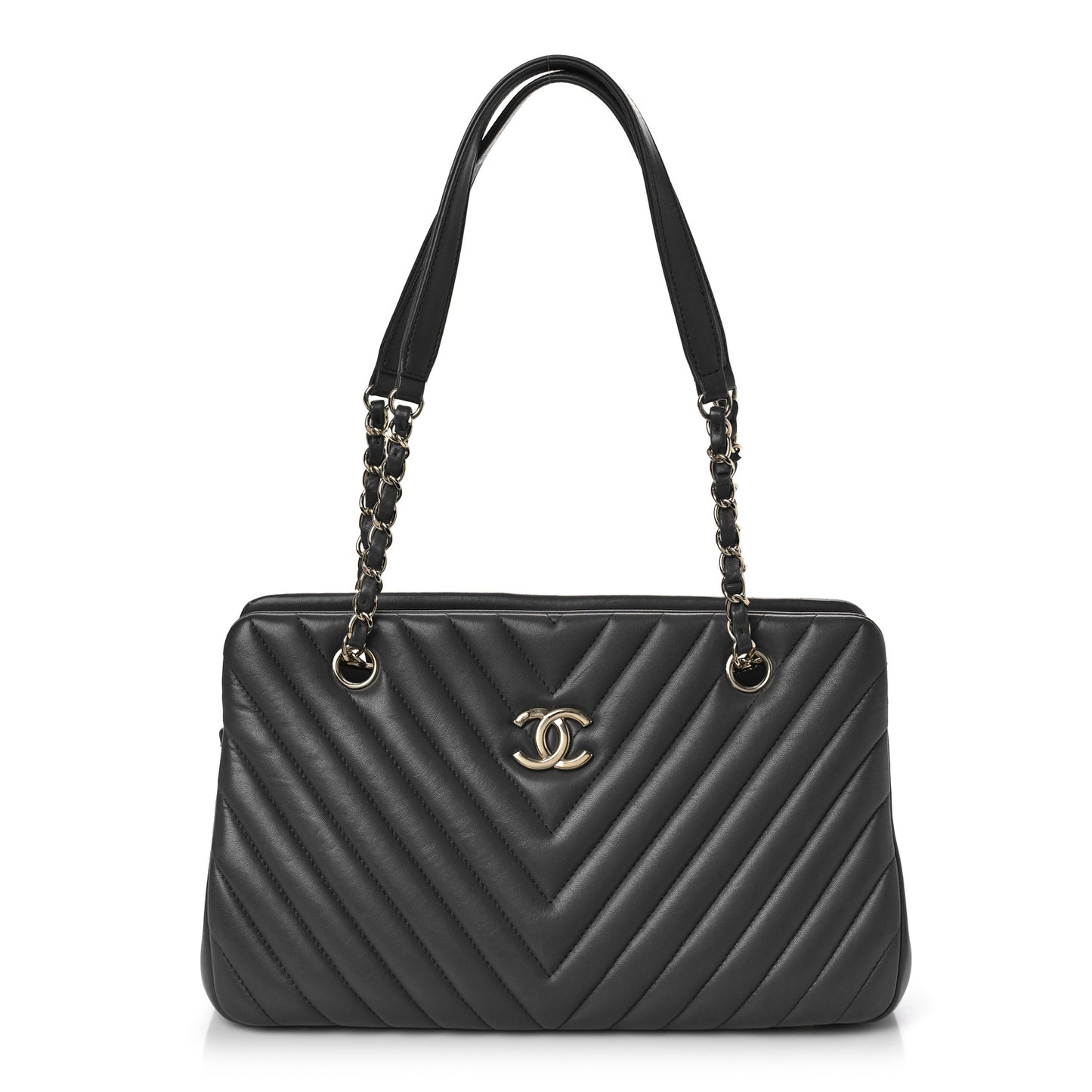 Lambskin Surpique Chevron Large Tote Grey