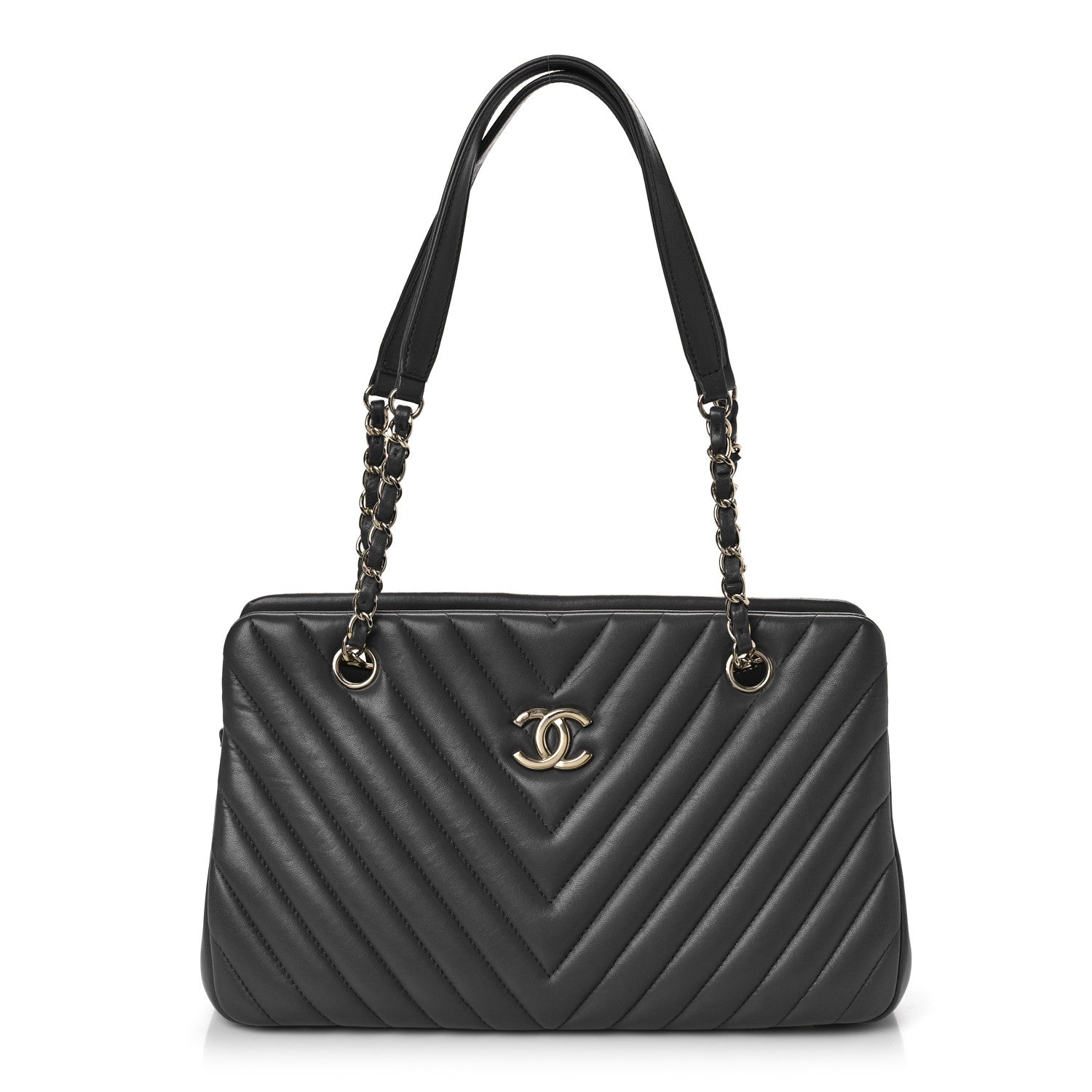 Chanel Lambskin Surpique Chevron Large Tote Grey 1 of 9