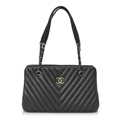 Chanel Lambskin Surpique Chevron Large Tote Grey 1 of 9