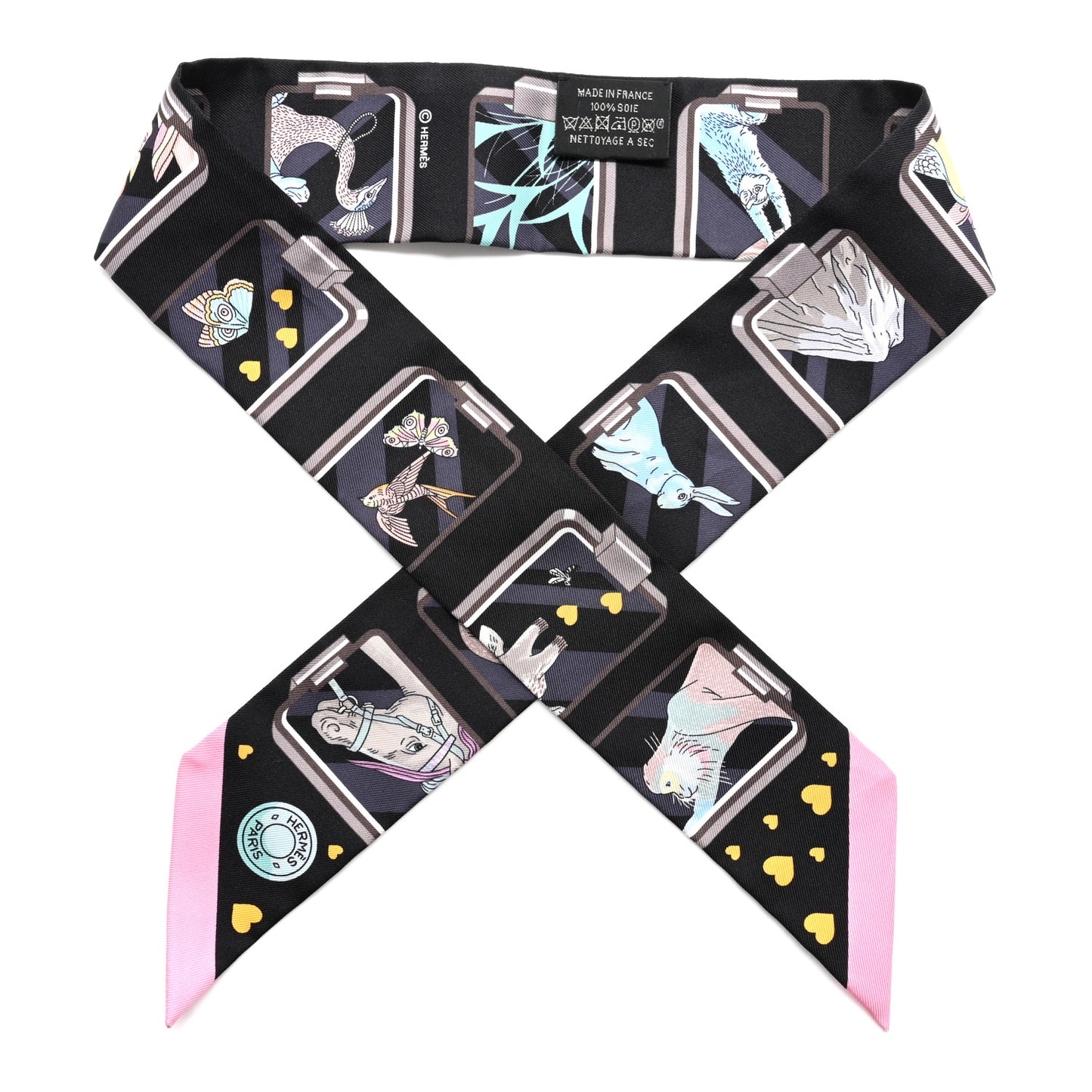 Silk Story Twilly Black Rose Gris
