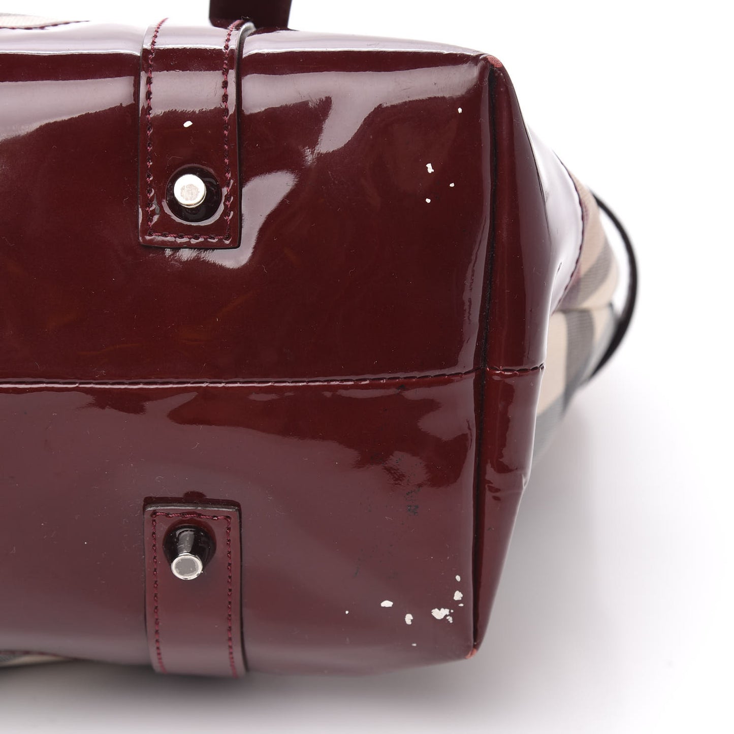Patent Nova Check Medium Denham Tote Dark Red
