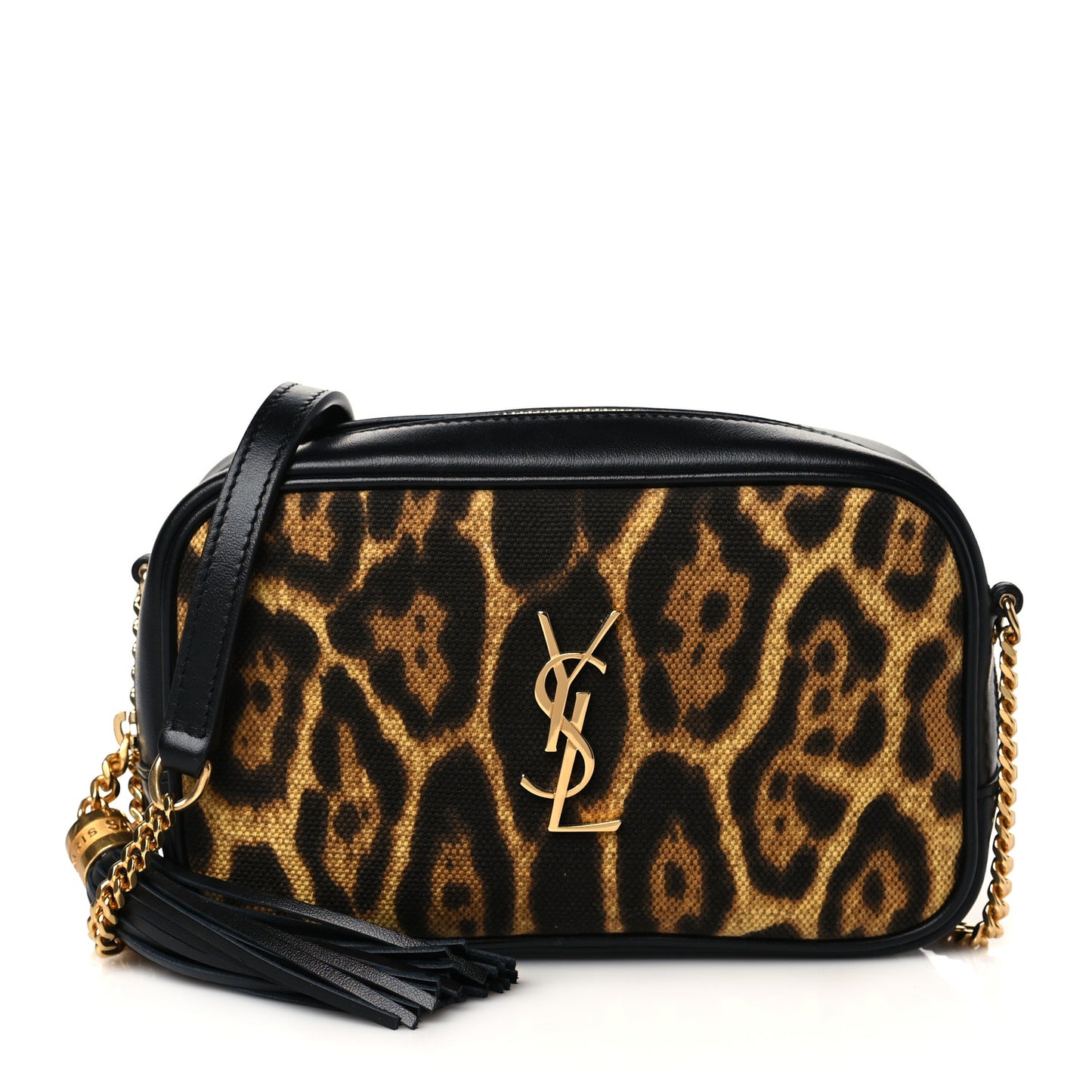Canvas Calfskin Leopard Print Monogram Mini Lou Camera Bag Brown
