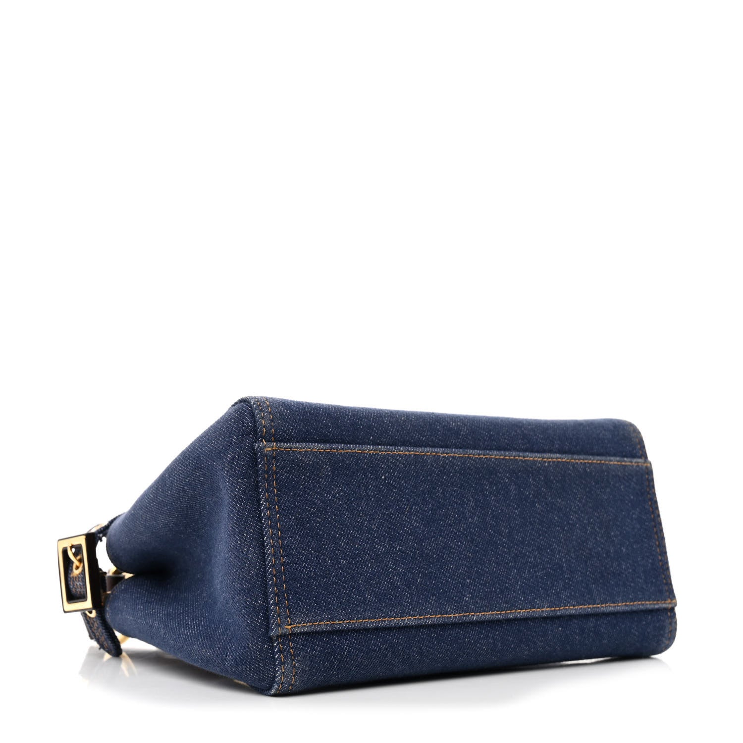 Fendi Denim Fabric Jacquard Cuoio FF 1974 Mini Peekaboo Iconic Satchel Blue Tobacco Moro 4 of 11