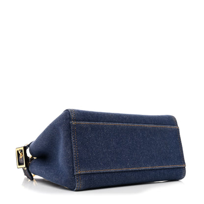 Fendi Denim Fabric Jacquard Cuoio FF 1974 Mini Peekaboo Iconic Satchel Blue Tobacco Moro 4 of 11