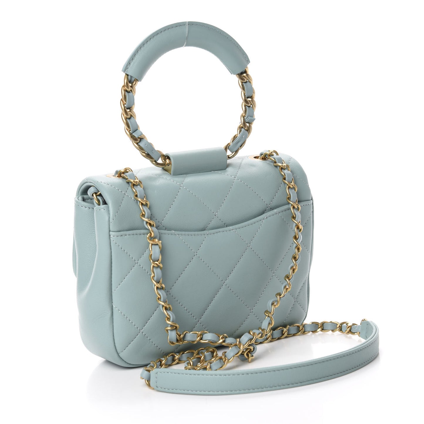 Lambskin Quilted Small Circular Handle Bag Blue