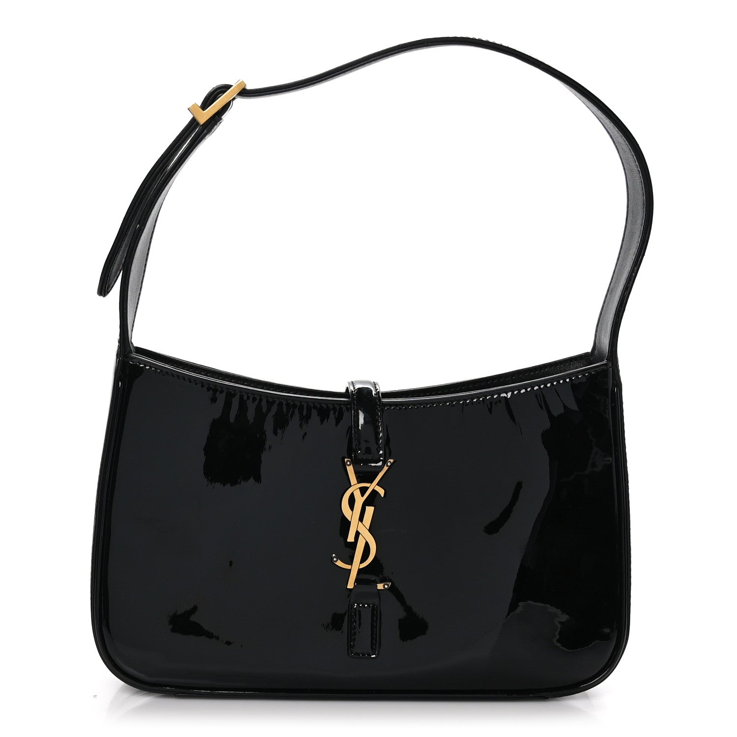 Saint Laurent SAINT LAURENT Patent Calfskin Le 5 A 7 Mini Hobo Black 1 of 9