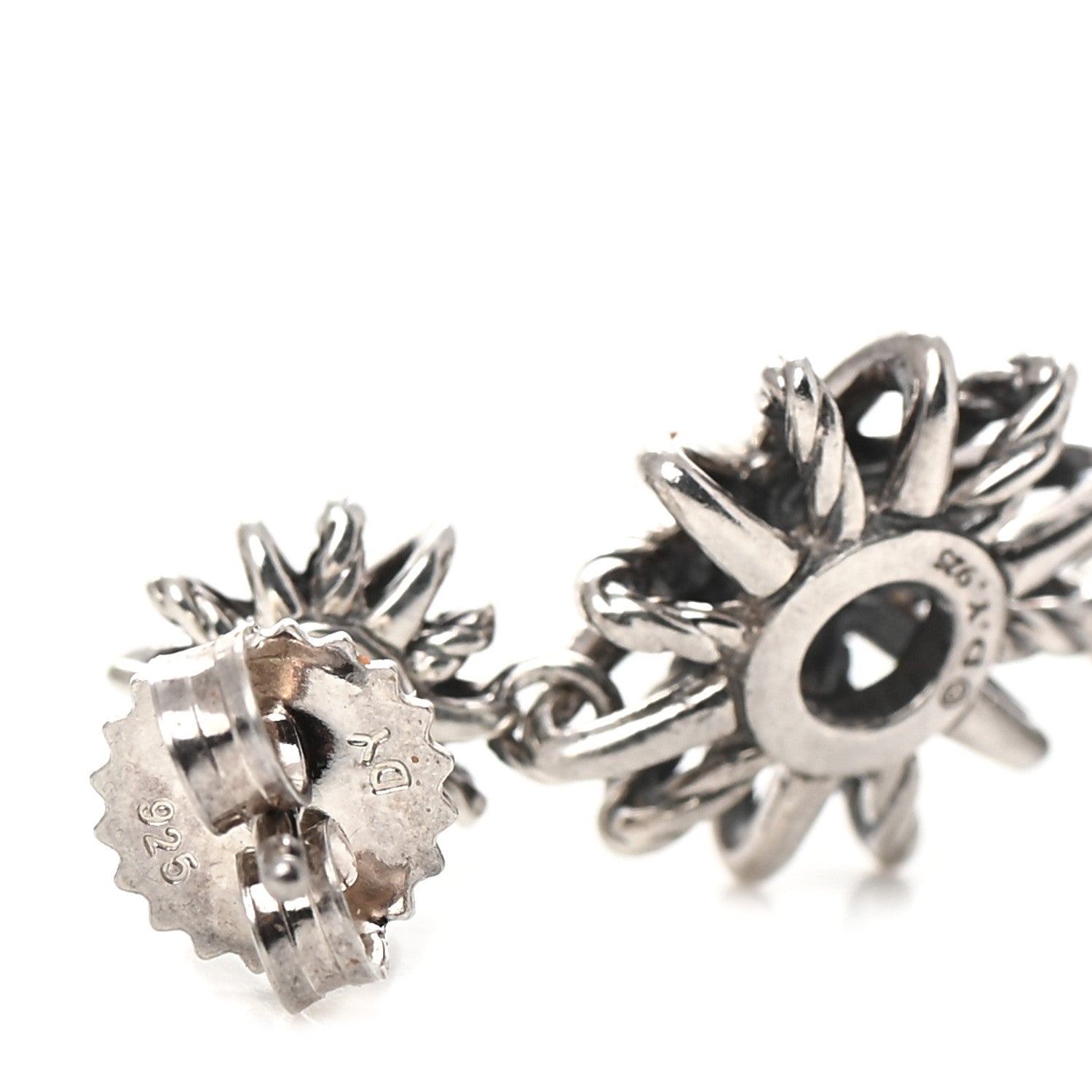 David Yurman Sterling Silver Diamond Starburst Double Drop Earrings 5 of 6