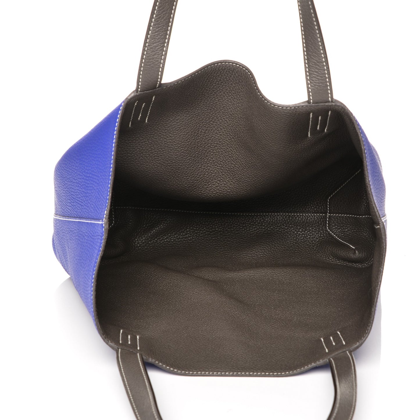 Taurillon Clemence Double Sens 36 Reversible Tote Graphite Bleu Electrique