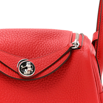Hermes Taurillon Clemence Mini Lindy 20 Rouge Radieux 8 of 11