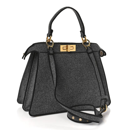 Fendi Melange Flannel Satin Threaded Edge Medium Peekaboo I SEE U Satchel Grigio Bois de Rose 3 of 11