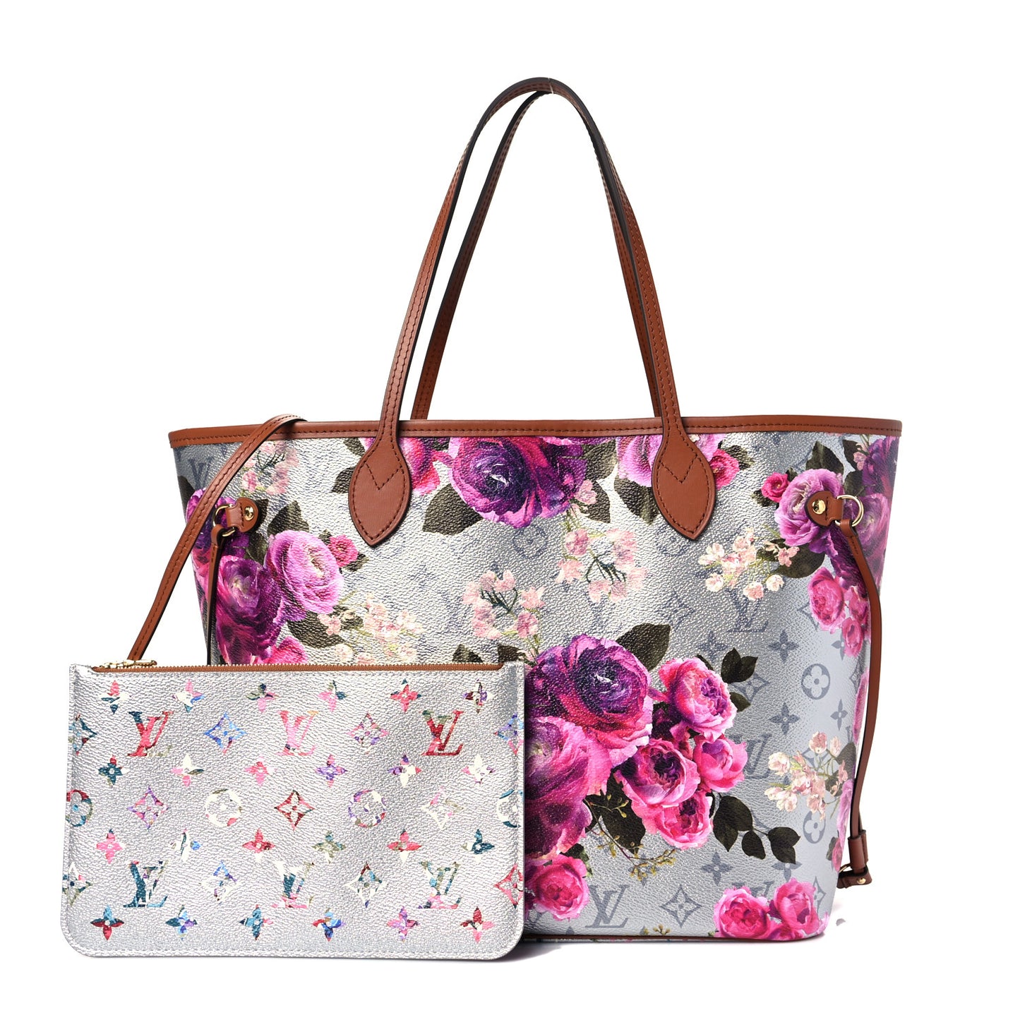 Metallic Monogram LV Garden Neverfull MM Silver