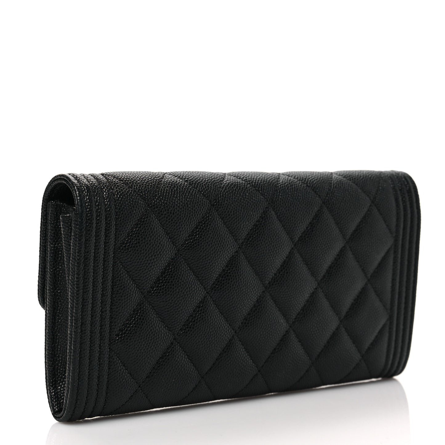 Caviar Quilted Large Boy Gusset Flap Wallet Black