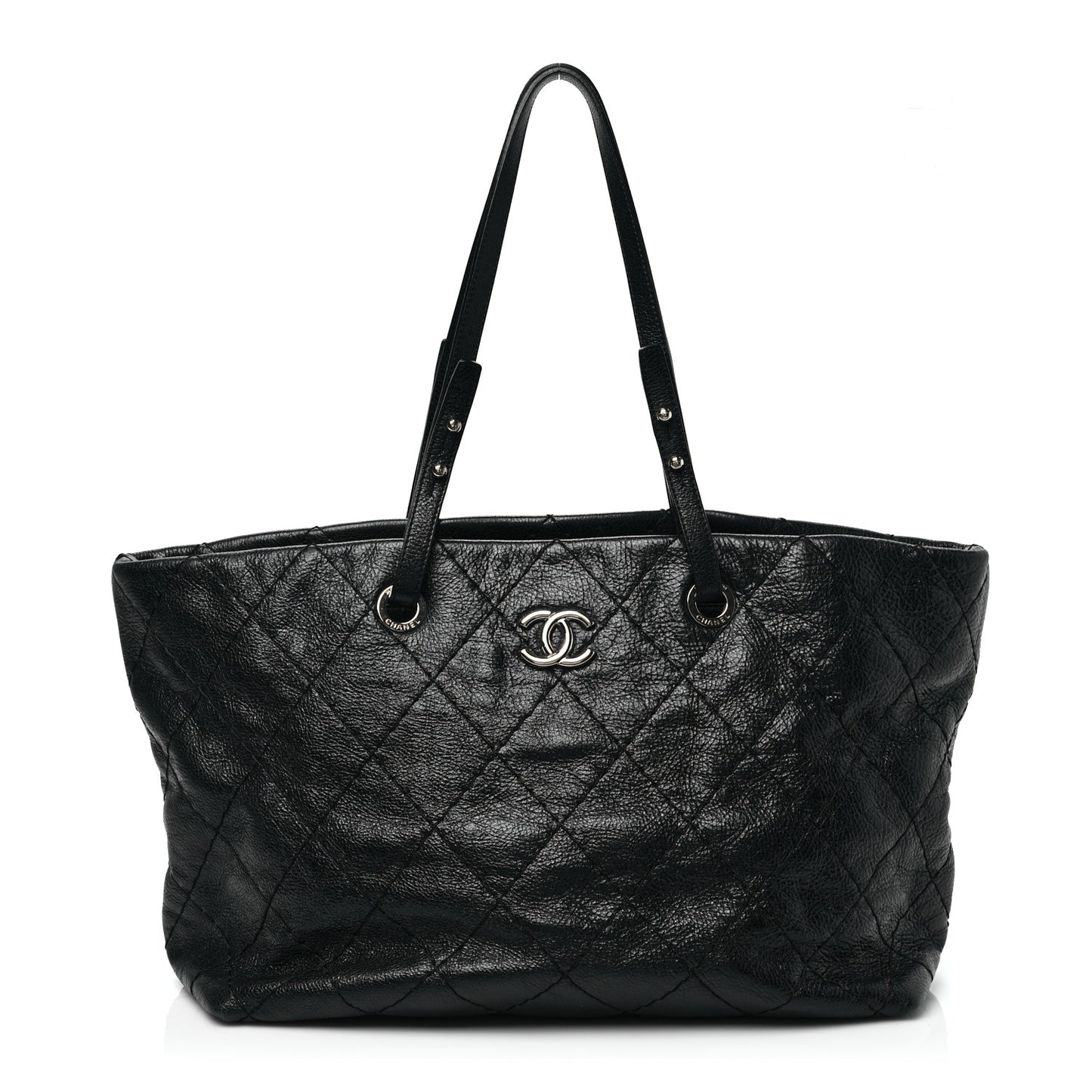 Glazed Calfskin Large On The Road Tote Black