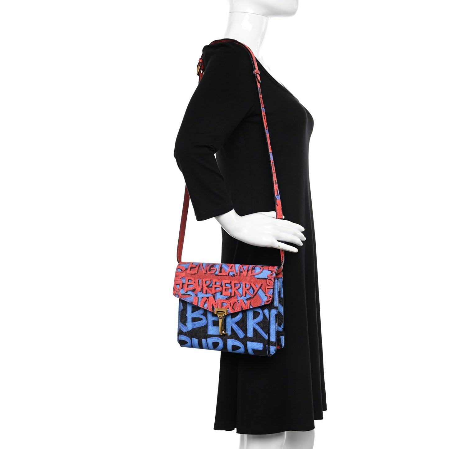 Calfskin Graffiti Print Small Macken Crossbody Bag Black