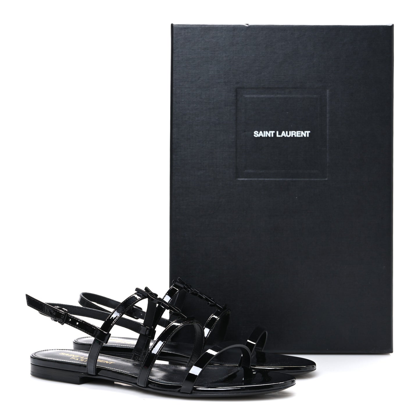 Patent Calfskin Cassandra Monogram Sandals 35 Black