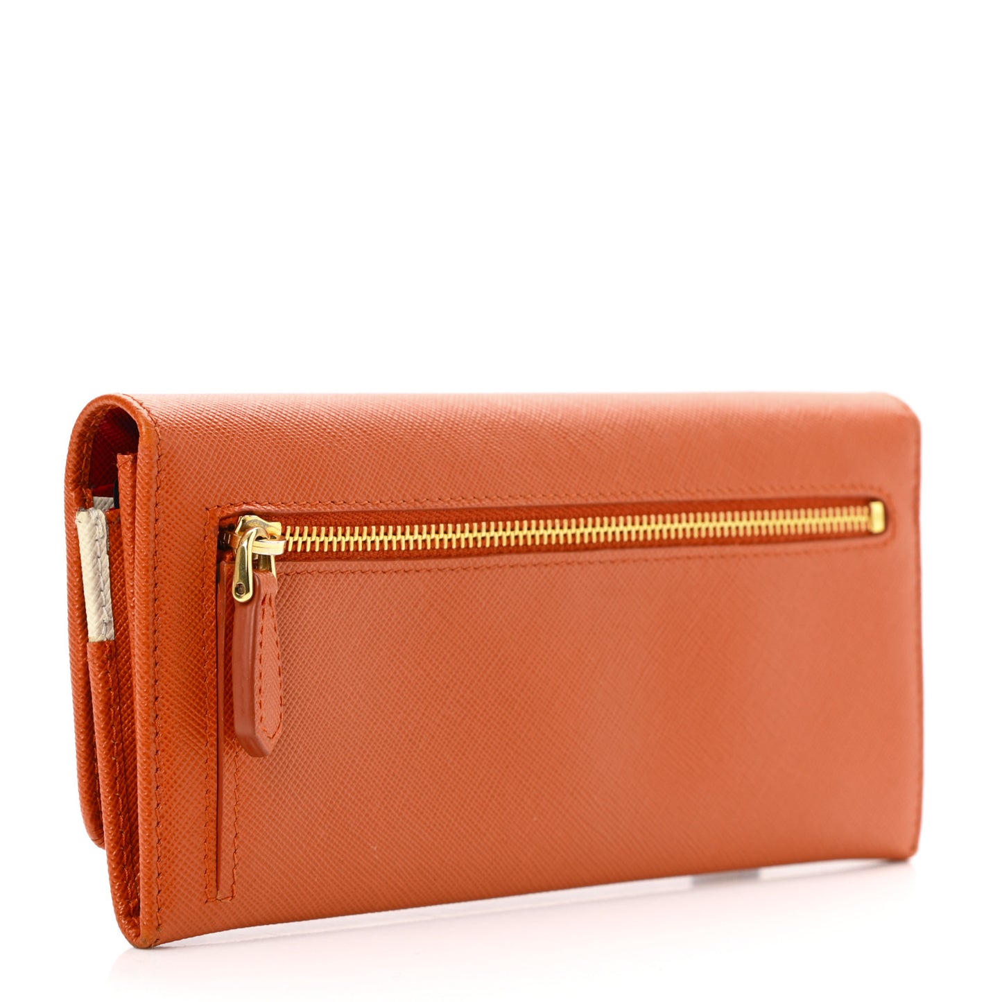 Saffiano Metal Continental Flap Wallet Papaya Fuoco