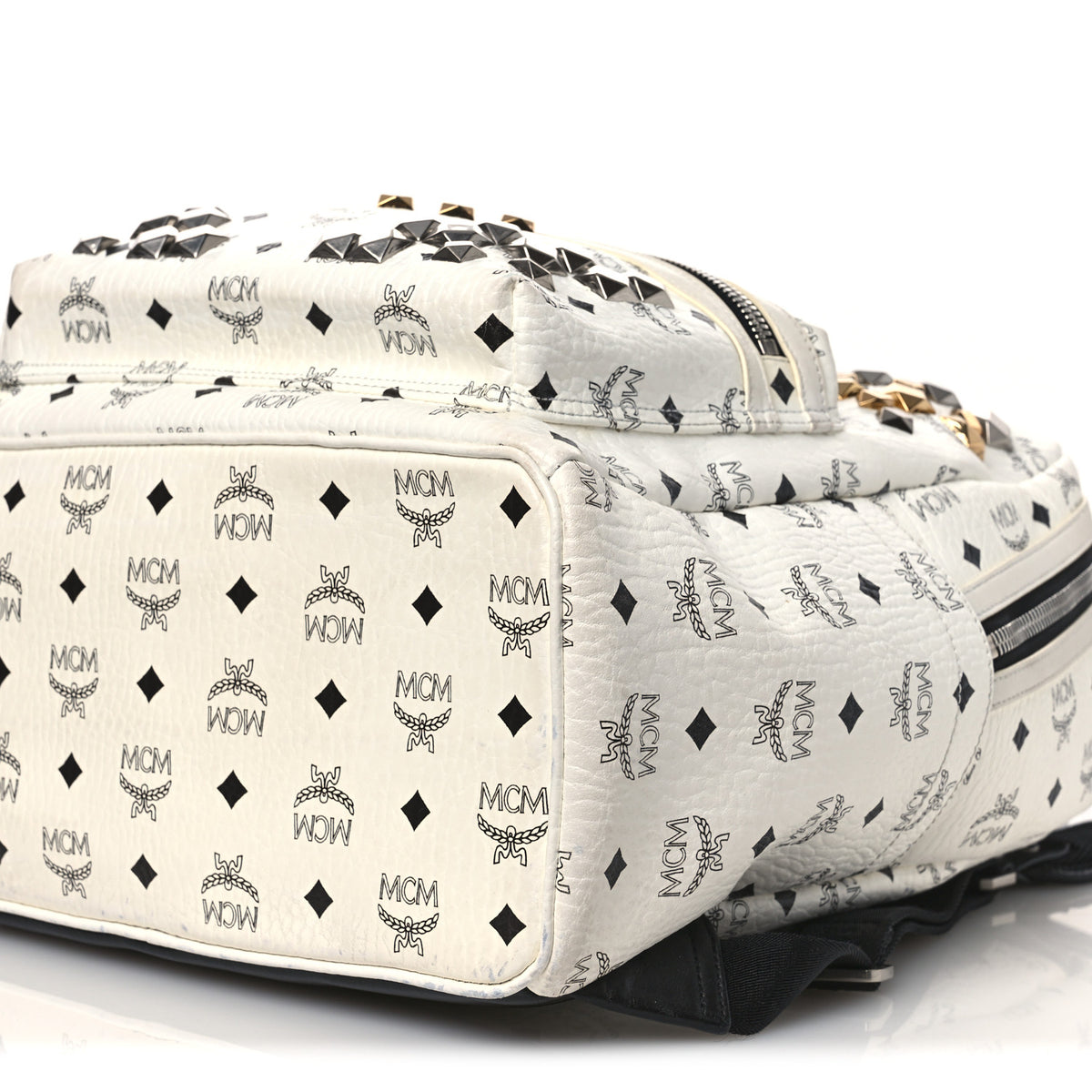 MCM Unisex Visetos Stark Studded Backpack White Black Monogram Luxury Medium Stark Side Studs Backpack in Visetos White | MCM ®US main image 4