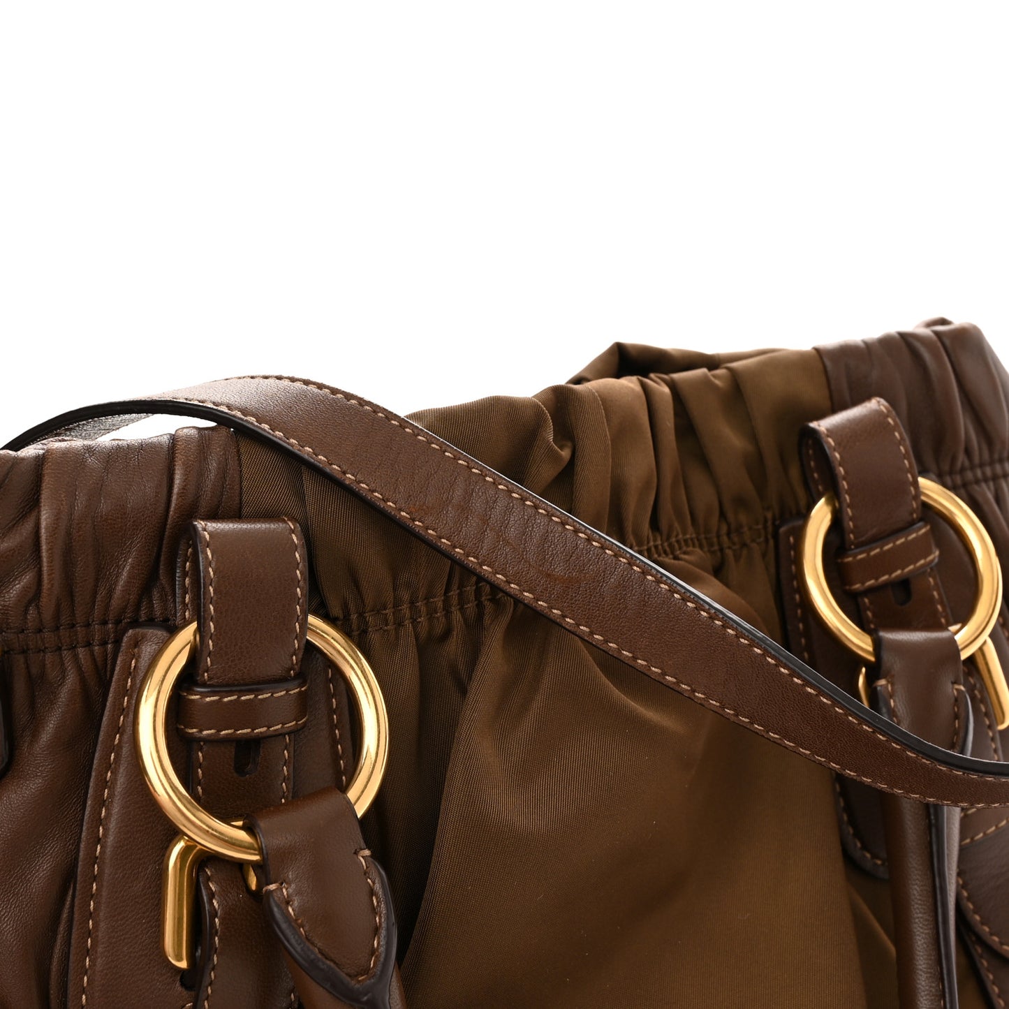 Tessuto Nylon Nappa Gaufre Satchel Rovere Brown