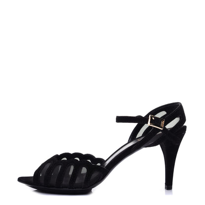 Fendi Suede Mesh Slingback Heel Sandals 39 Black 1 of 12
