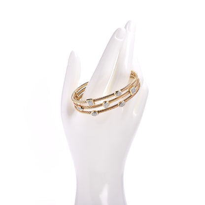 David Yurman 18K Yellow Gold Diamond Three Row Confetti Cuff Bracelet 2 of 4