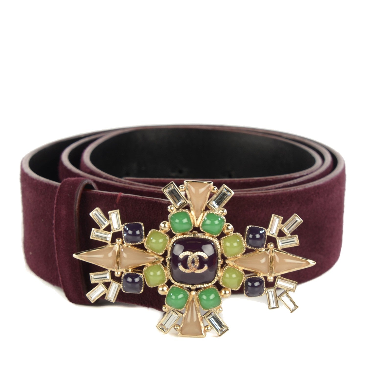 Chanel Suede Gripoix Crystal Belt 90 36 Burgundy 1 of 9