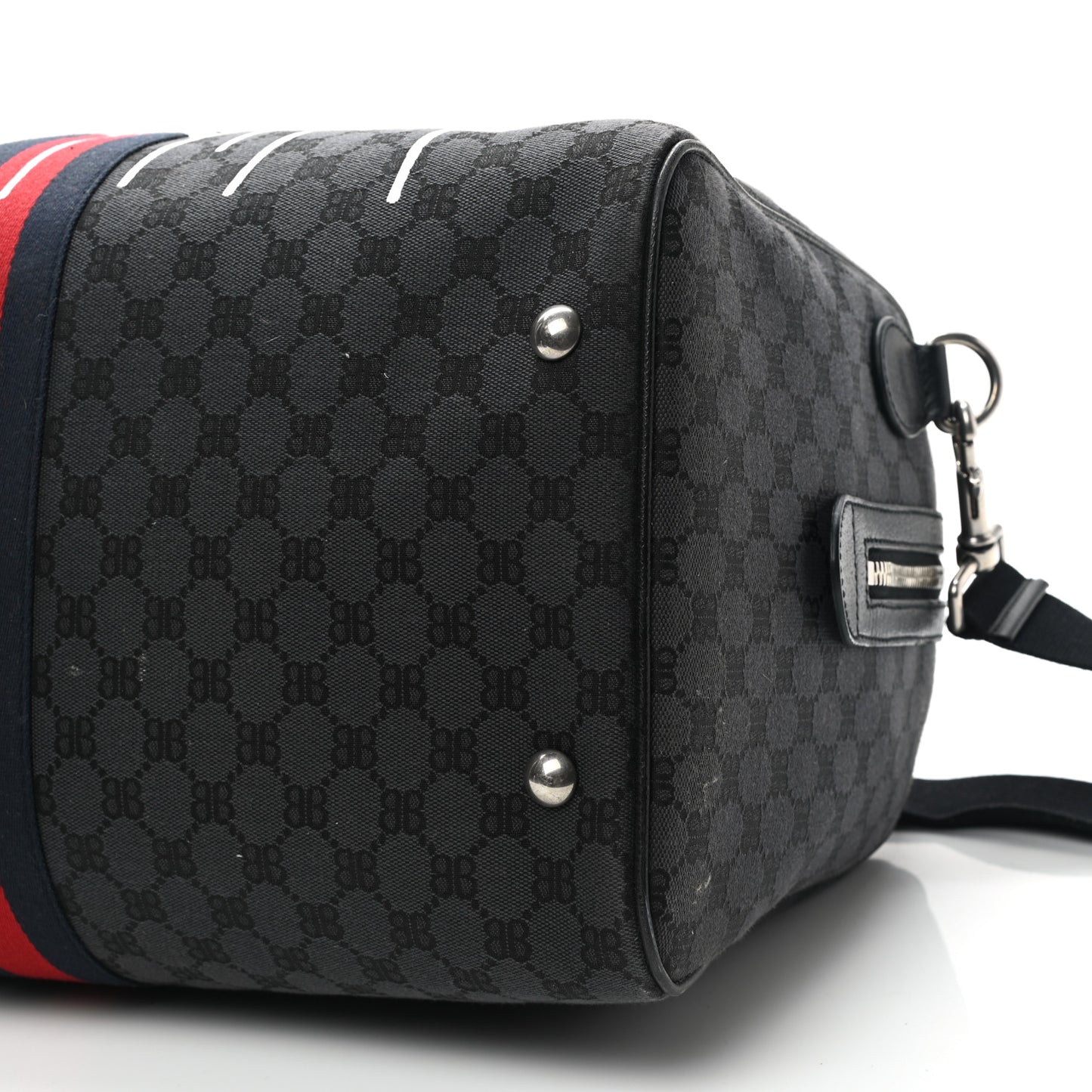 X BALENCIAGA BB Monogram Web Graffiti Medium Ophidia Carry-On Duffle Bag Black