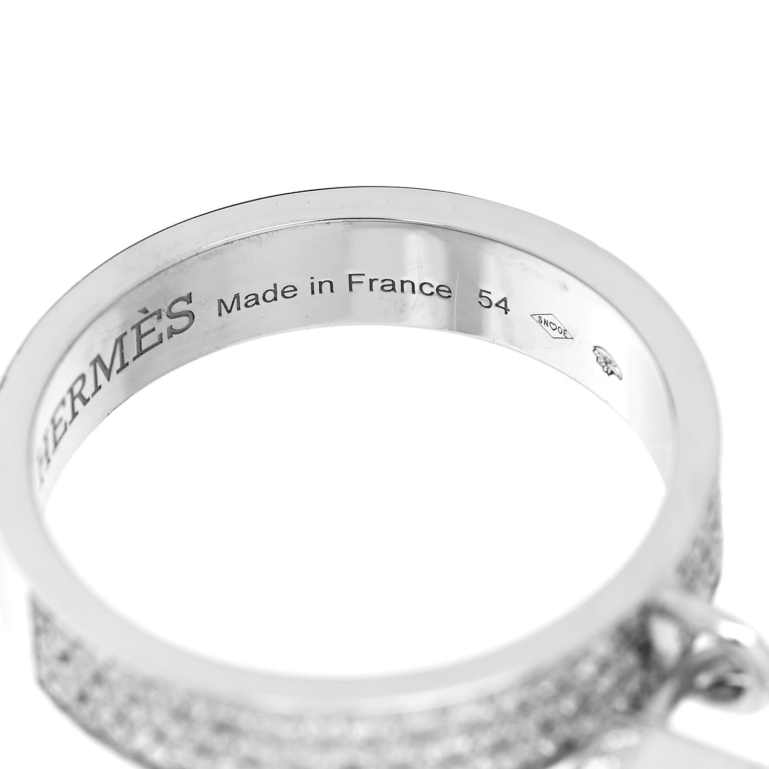 Hermes 18K White Gold Diamond MM Kelly Clochette Ring 54 7 5 of 6