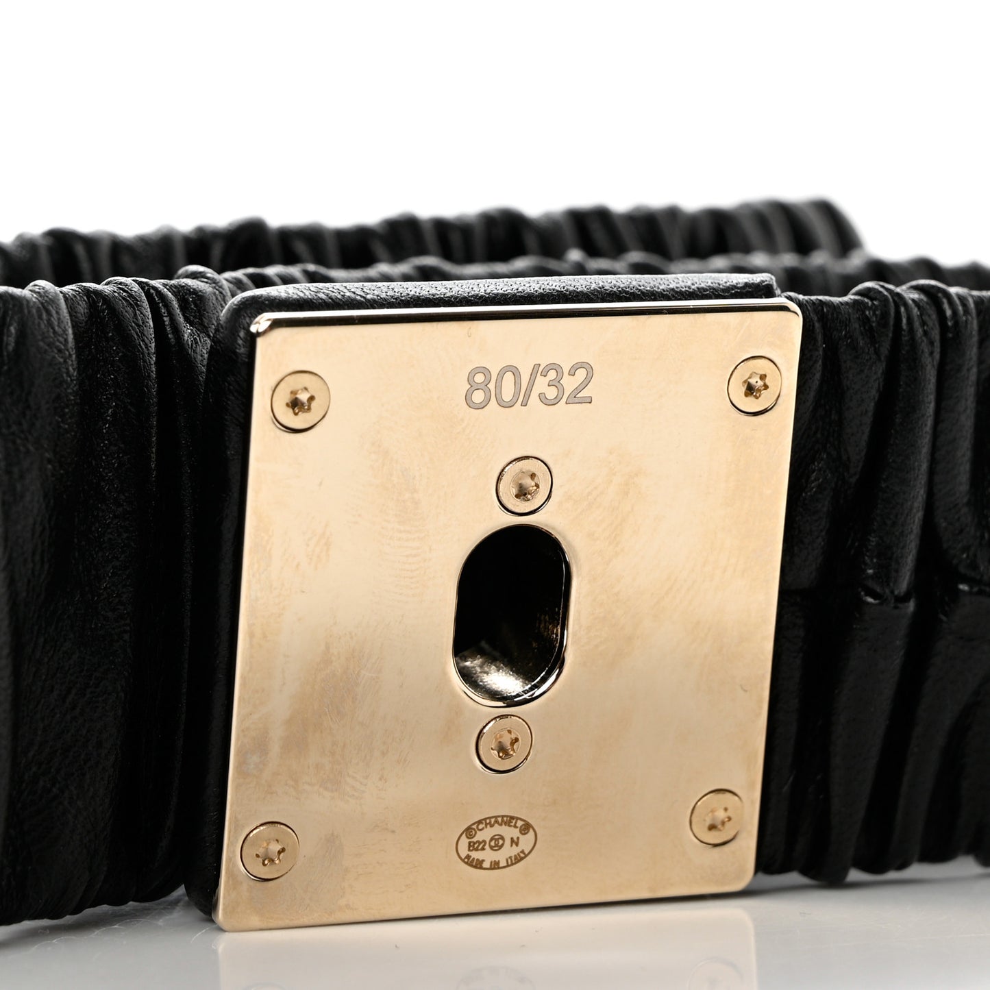 Lambskin Ruched Turn Lock CC Belt 80 32 Black