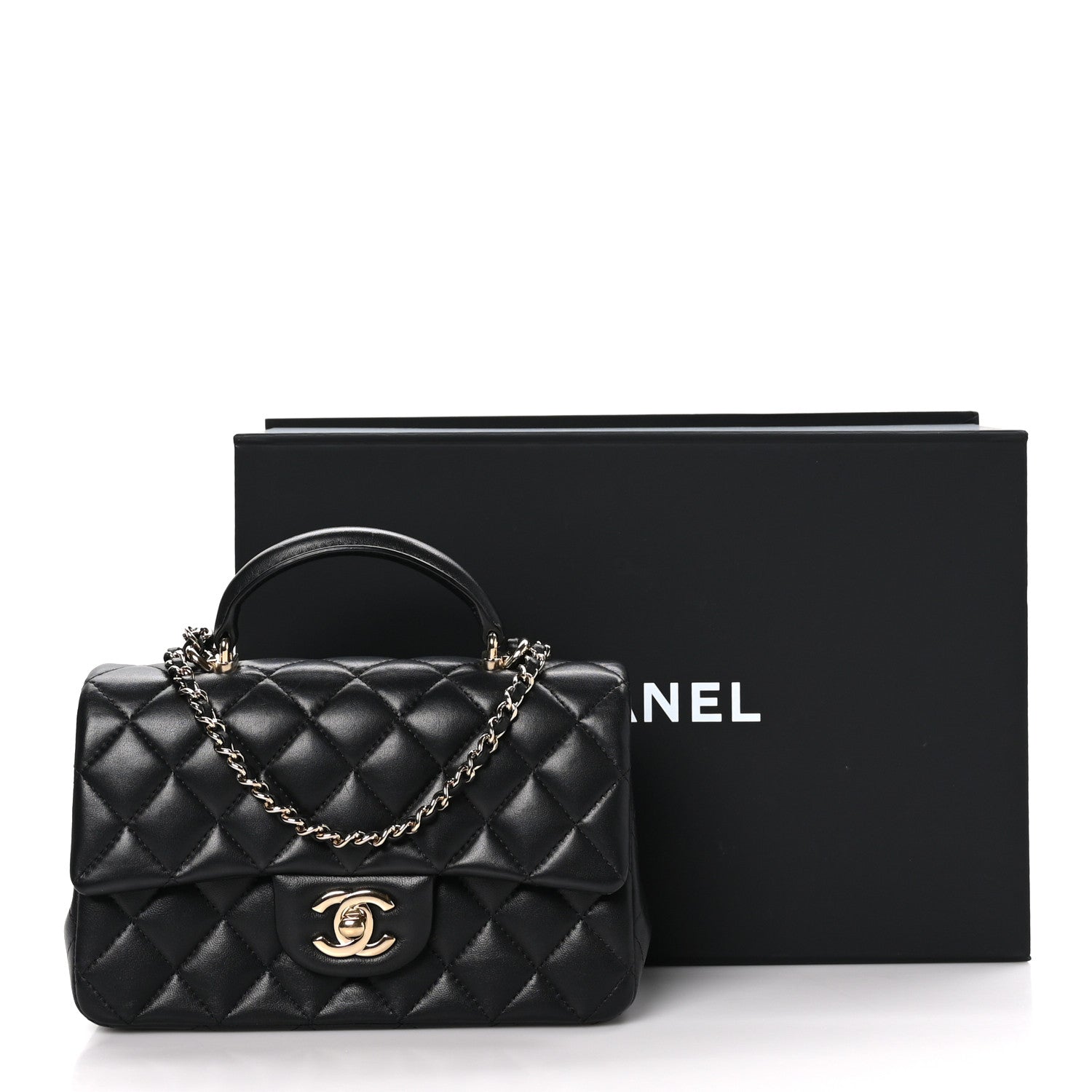 Chanel Lambskin Quilted Mini Top Handle Rectangular Flap Black 11 of 11