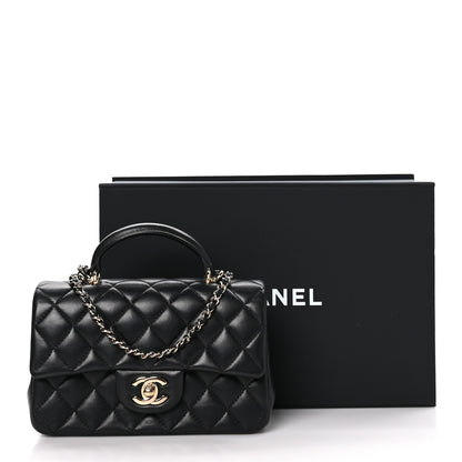 Chanel Lambskin Quilted Mini Top Handle Rectangular Flap Black 11 of 11