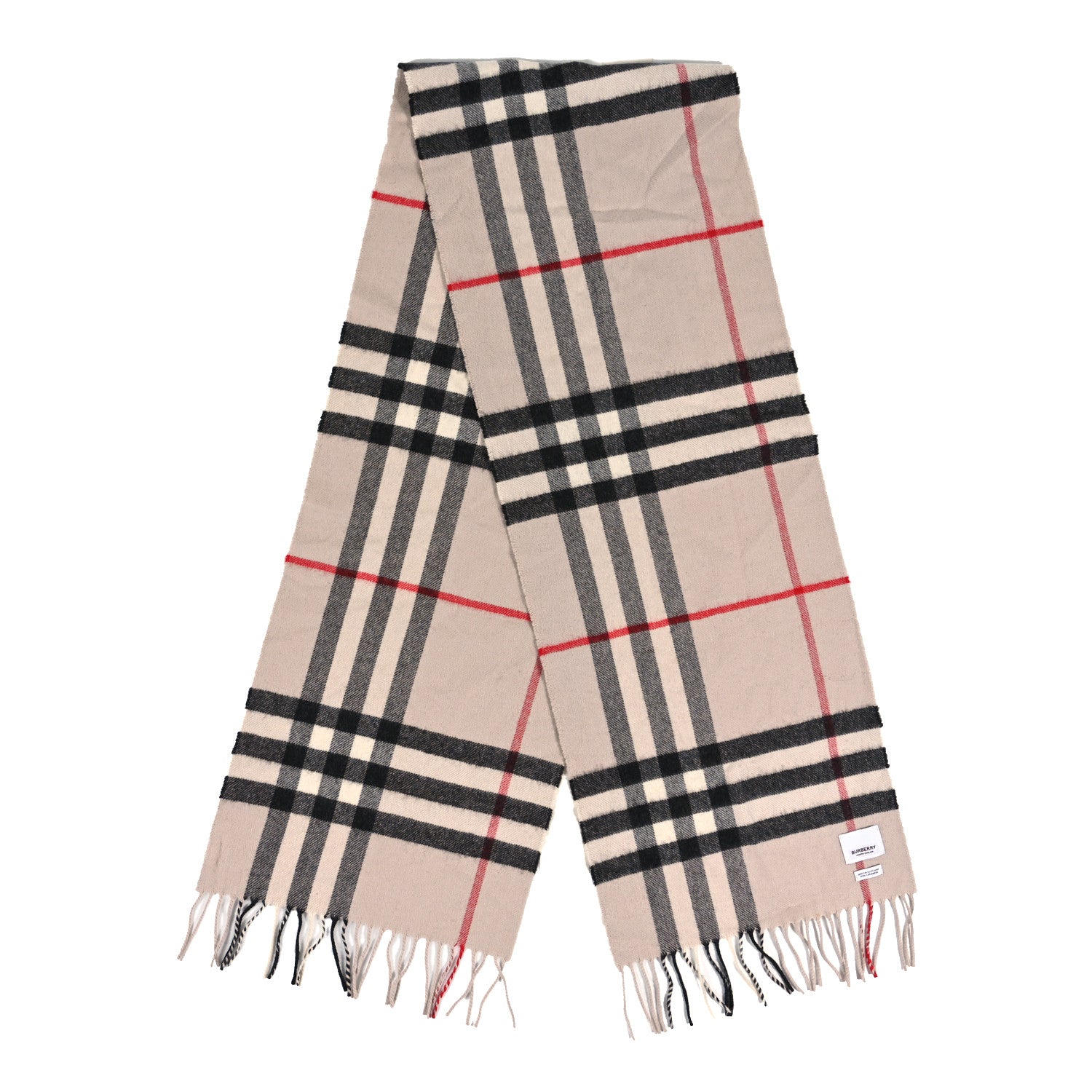 Burberry Cashmere Giant Check Fringe Scarf Ivory 2 of 3