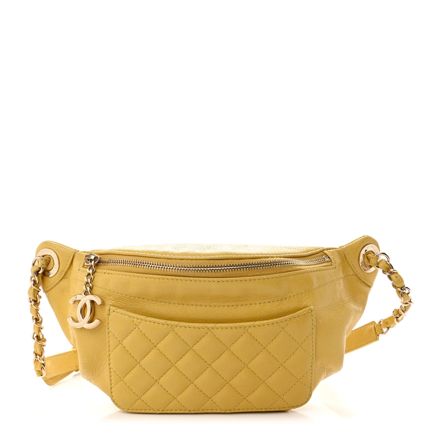 Crumpled Glazed Lambskin Quilted Waist Bag Fanny Pack Yellow