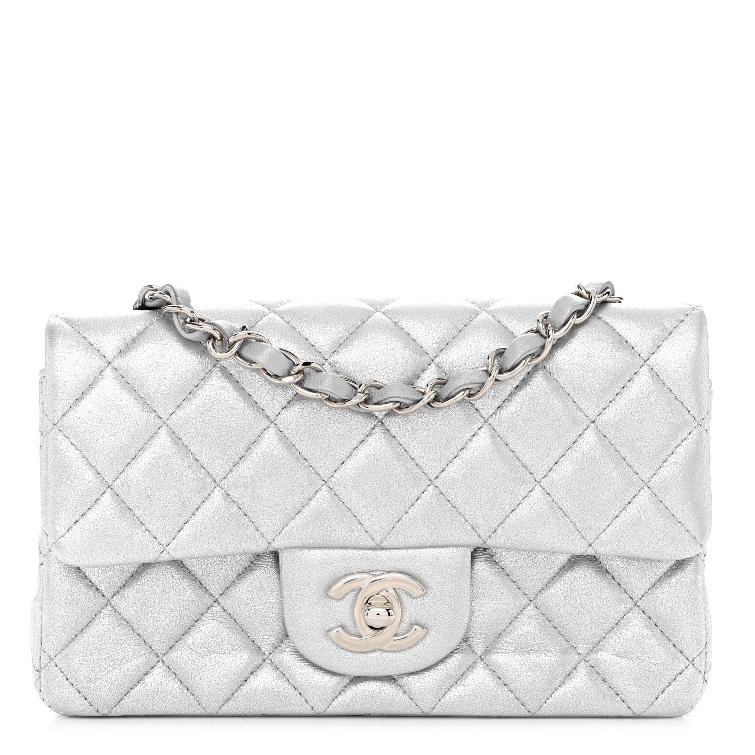 Chanel Metallic Lambskin Quilted Mini Rectangular Flap Silver 1 of 10